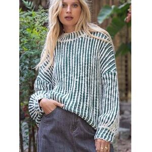 POL Two Tone Woven Mock Neck Sweater Womens Small